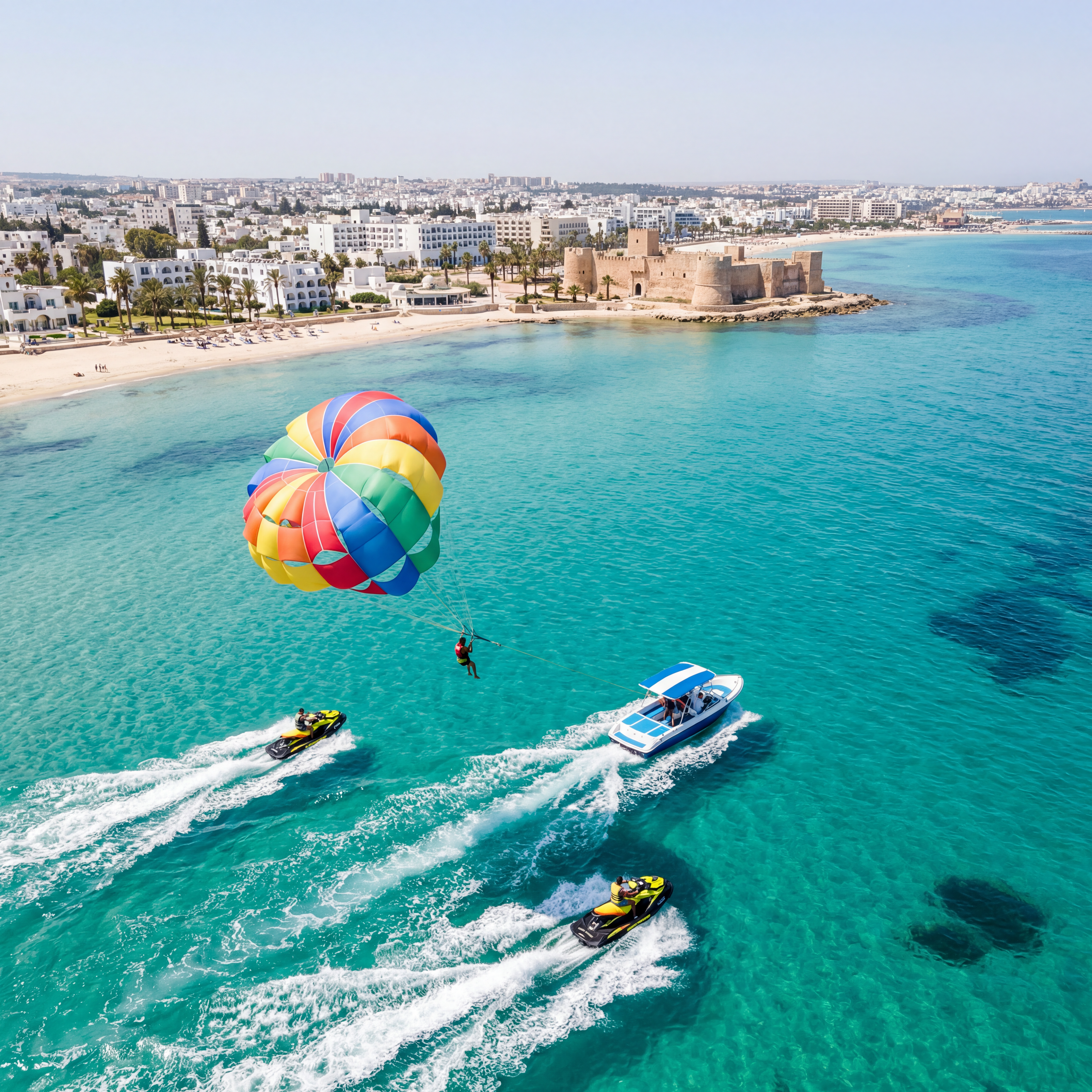 Water sports jet ski and parachute in Sousse Tunisia